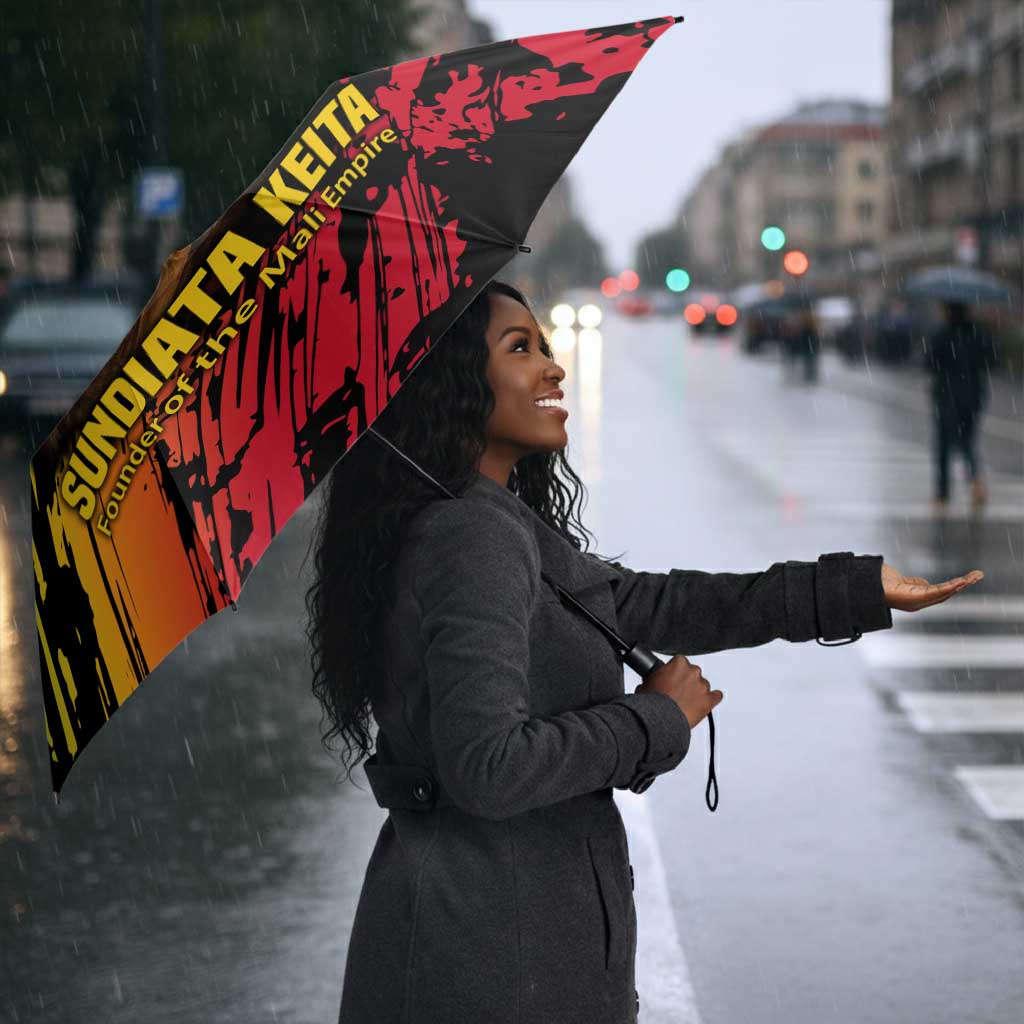 Sundiata Keita Umbrella with Regal Portrait, Lion of Mali Title and Bold Tribal Brushstroke Pattern - Wonder Print Shop