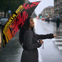 Sundiata Keita Umbrella with Regal Portrait, Lion of Mali Title and Bold Tribal Brushstroke Pattern - Wonder Print Shop