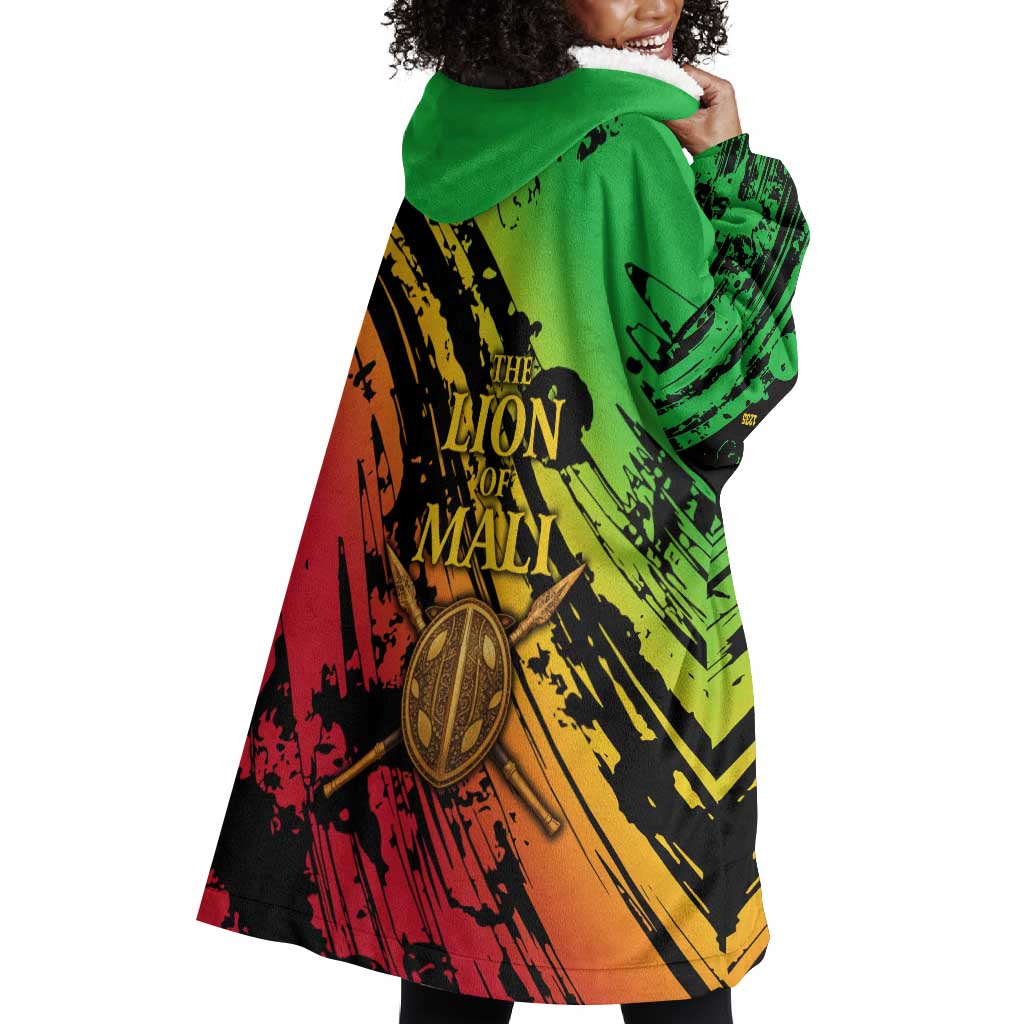Sundiata Keita Wearable Blanket Hoodie with Regal Portrait, Lion of Mali Title and Bold Tribal Brushstroke Pattern - Wonder Print Shop