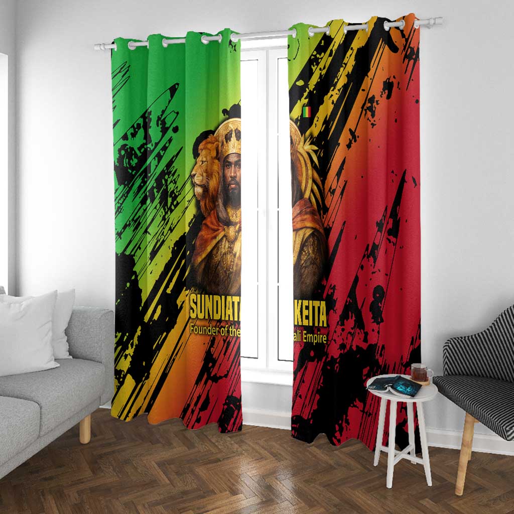 Sundiata Keita Window Curtain with Regal Portrait, Lion of Mali Title and Bold Tribal Brushstroke Pattern - Wonder Print Shop