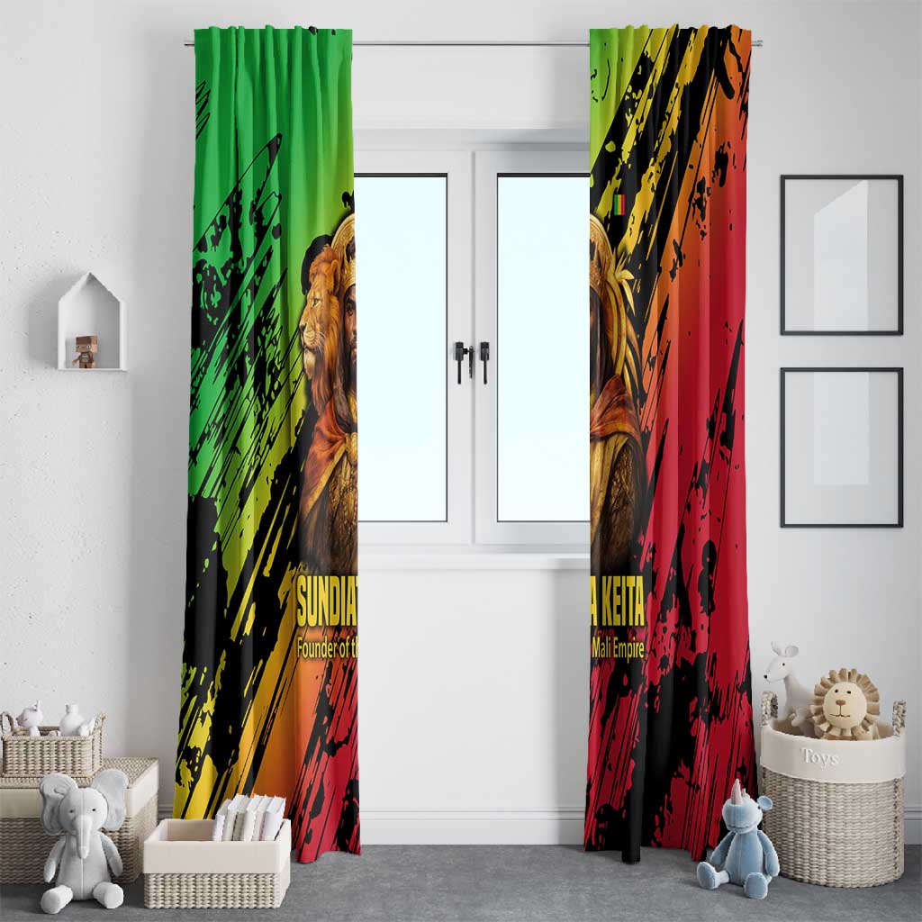Sundiata Keita Window Curtain with Regal Portrait, Lion of Mali Title and Bold Tribal Brushstroke Pattern - Wonder Print Shop