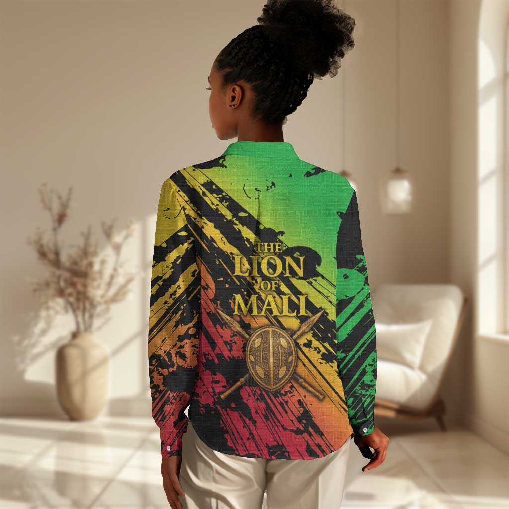 Sundiata Keita Women Casual Shirt with Regal Portrait, Lion of Mali Title and Bold Tribal Brushstroke Pattern - Wonder Print Shop
