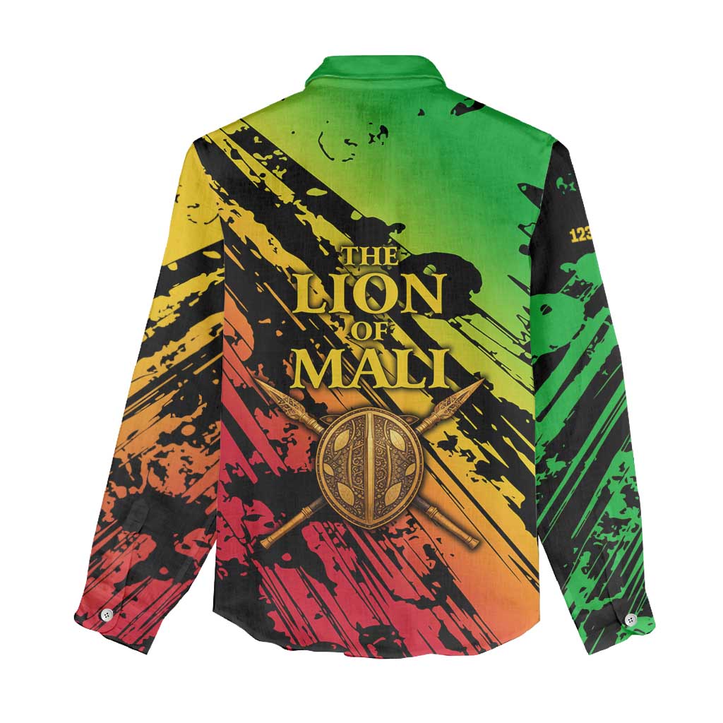 Sundiata Keita Women Casual Shirt with Regal Portrait, Lion of Mali Title and Bold Tribal Brushstroke Pattern - Wonder Print Shop