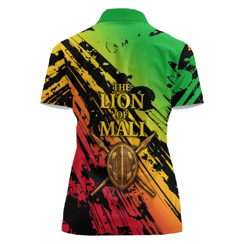 Sundiata Keita Women Polo Shirt with Regal Portrait, Lion of Mali Title and Bold Tribal Brushstroke Pattern - Wonder Print Shop