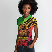 Sundiata Keita Women Polo Shirt with Regal Portrait, Lion of Mali Title and Bold Tribal Brushstroke Pattern - Wonder Print Shop