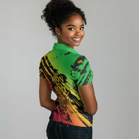 Sundiata Keita Women Polo Shirt with Regal Portrait, Lion of Mali Title and Bold Tribal Brushstroke Pattern - Wonder Print Shop
