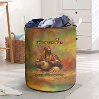 Sundiata Keita Laundry Basket Griot Storytelling Scene, Epic of Sundiata Text and Heritage-Inspired Earth Tone - Wonder Print Shop