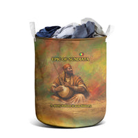 Sundiata Keita Laundry Basket Griot Storytelling Scene, Epic of Sundiata Text and Heritage-Inspired Earth Tone - Wonder Print Shop