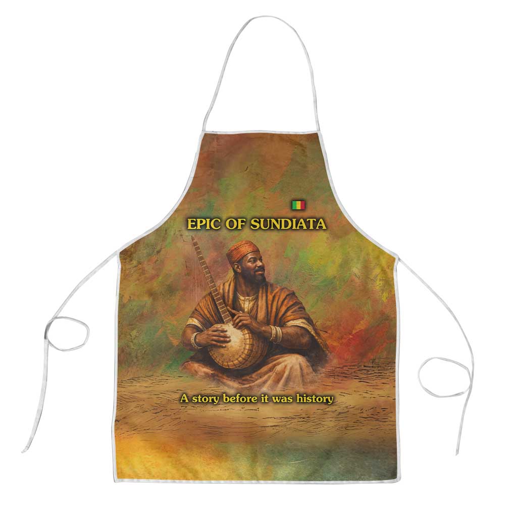 Sundiata Keita Apron Griot Storytelling Scene, Epic of Sundiata Text and Heritage-Inspired Earth Tone - Wonder Print Shop