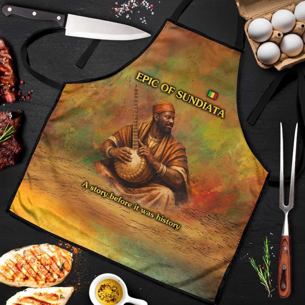 Sundiata Keita Apron Griot Storytelling Scene, Epic of Sundiata Text and Heritage-Inspired Earth Tone - Wonder Print Shop