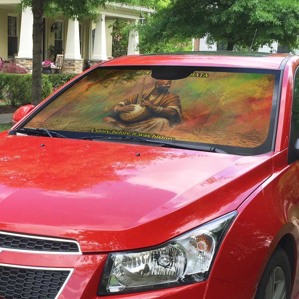Sundiata Keita Auto Sun Shade Griot Storytelling Scene, Epic of Sundiata Text and Heritage-Inspired Earth Tone - Wonder Print Shop