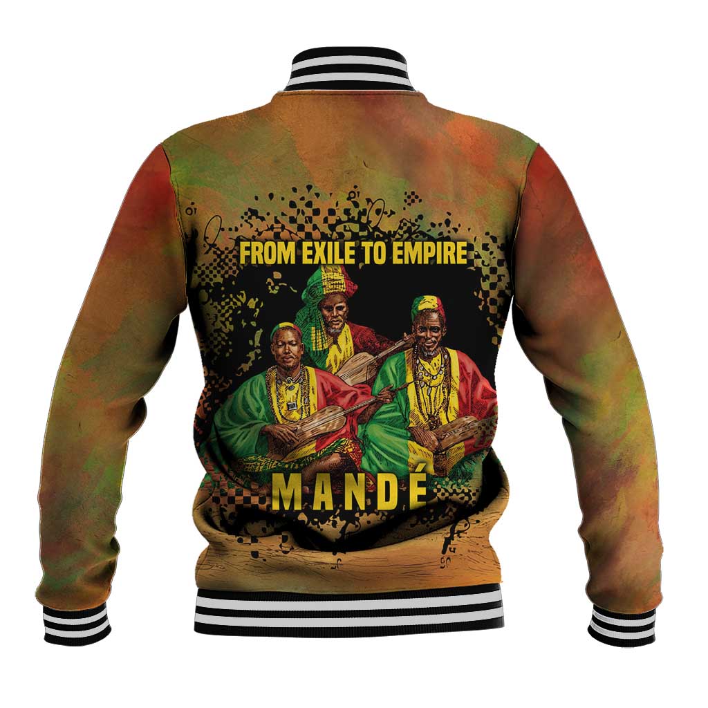 Sundiata Keita Baseball Jacket Griot Storytelling Scene, Epic of Sundiata Text and Heritage-Inspired Earth Tone - Wonder Print Shop