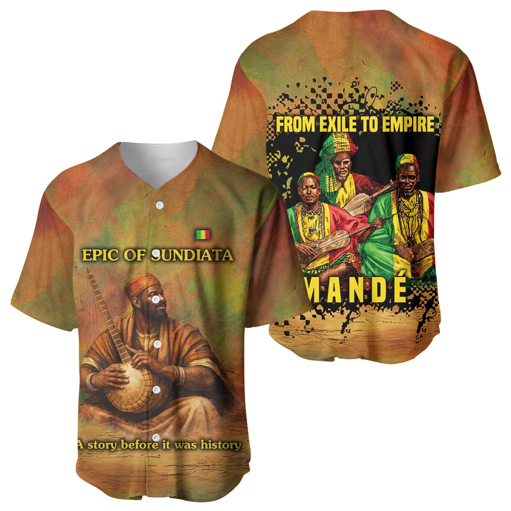 Sundiata Keita Baseball Jersey Griot Storytelling Scene, Epic of Sundiata Text and Heritage-Inspired Earth Tone - Wonder Print Shop