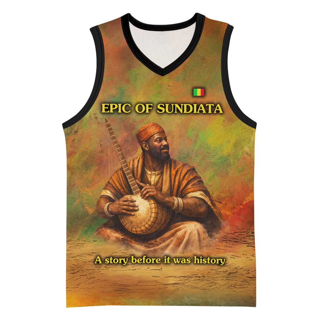 Sundiata Keita Basketball Jersey Griot Storytelling Scene, Epic of Sundiata Text and Heritage-Inspired Earth Tone - undefined
