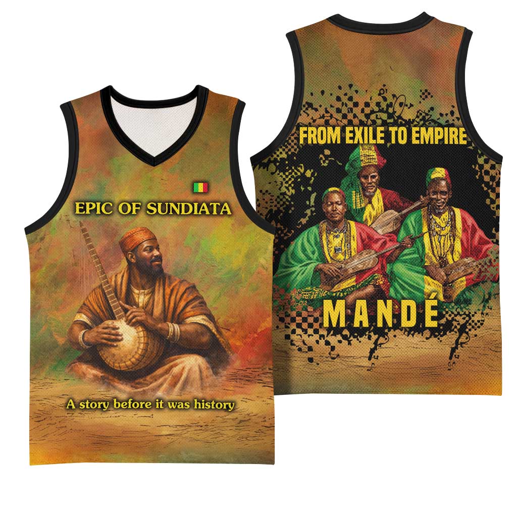 Sundiata Keita Basketball Jersey Griot Storytelling Scene, Epic of Sundiata Text and Heritage-Inspired Earth Tone - undefined