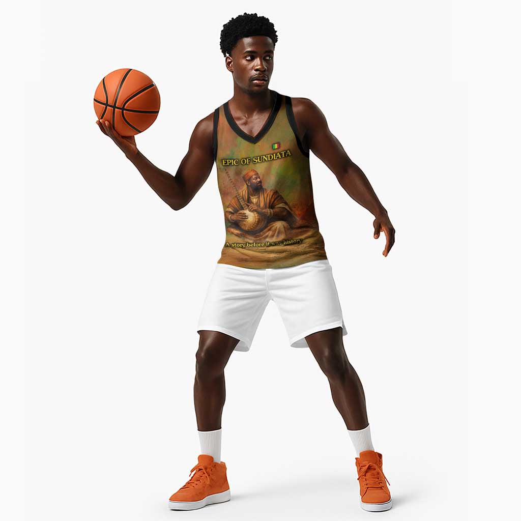 Sundiata Keita Basketball Jersey Griot Storytelling Scene, Epic of Sundiata Text and Heritage-Inspired Earth Tone - undefined