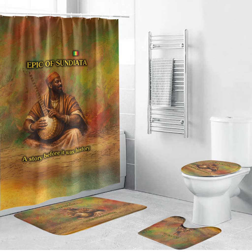 Sundiata Keita Bathroom Set Griot Storytelling Scene, Epic of Sundiata Text and Heritage-Inspired Earth Tone - Wonder Print Shop