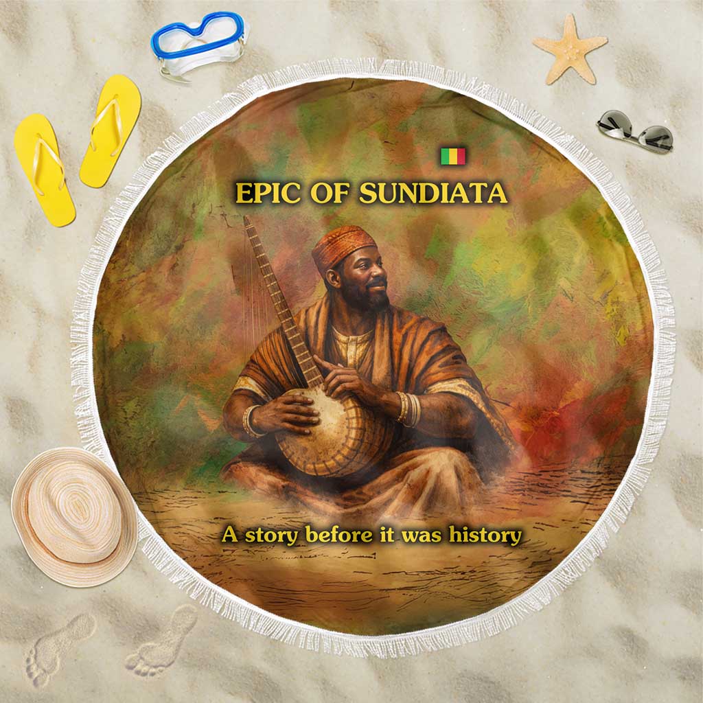 Sundiata Keita Beach Blanket Griot Storytelling Scene, Epic of Sundiata Text and Heritage-Inspired Earth Tone - Wonder Print Shop