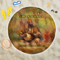 Sundiata Keita Beach Blanket Griot Storytelling Scene, Epic of Sundiata Text and Heritage-Inspired Earth Tone - Wonder Print Shop