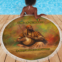 Sundiata Keita Beach Blanket Griot Storytelling Scene, Epic of Sundiata Text and Heritage-Inspired Earth Tone - Wonder Print Shop