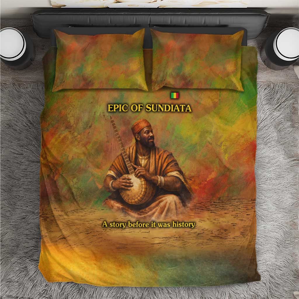 Sundiata Keita Bedding Set Griot Storytelling Scene, Epic of Sundiata Text and Heritage-Inspired Earth Tone - Wonder Print Shop