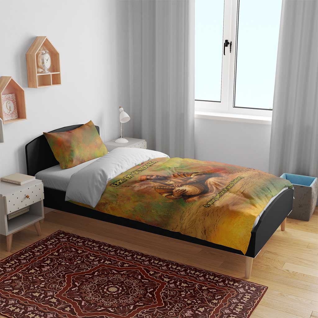Sundiata Keita Bedding Set Griot Storytelling Scene, Epic of Sundiata Text and Heritage-Inspired Earth Tone - Wonder Print Shop