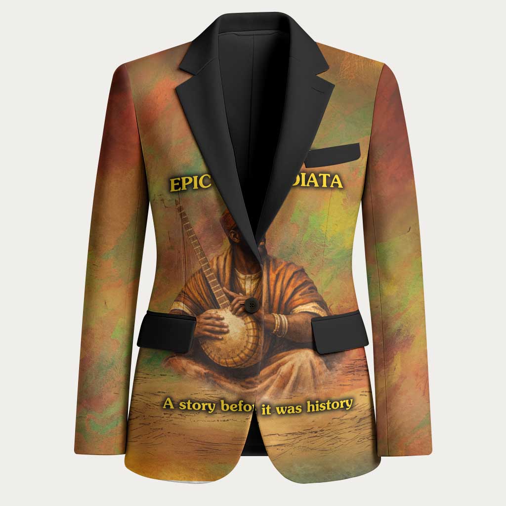 Sundiata Keita Blazer Griot Storytelling Scene, Epic of Sundiata Text and Heritage-Inspired Earth Tone - Wonder Print Shop