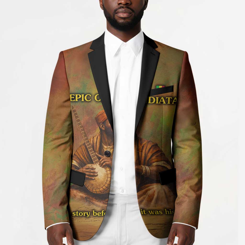 Sundiata Keita Blazer Griot Storytelling Scene, Epic of Sundiata Text and Heritage-Inspired Earth Tone - Wonder Print Shop