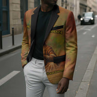 Sundiata Keita Blazer Griot Storytelling Scene, Epic of Sundiata Text and Heritage-Inspired Earth Tone - Wonder Print Shop