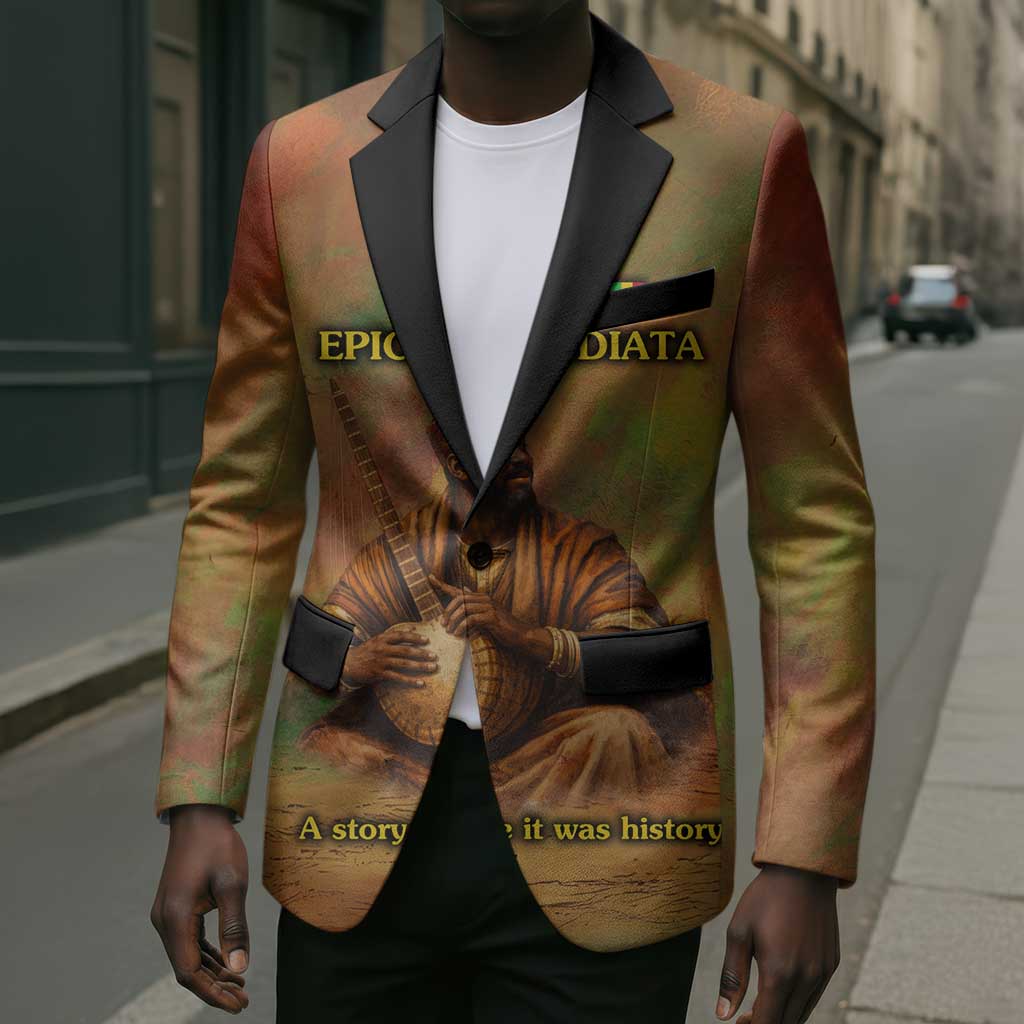 Sundiata Keita Blazer Griot Storytelling Scene, Epic of Sundiata Text and Heritage-Inspired Earth Tone - Wonder Print Shop