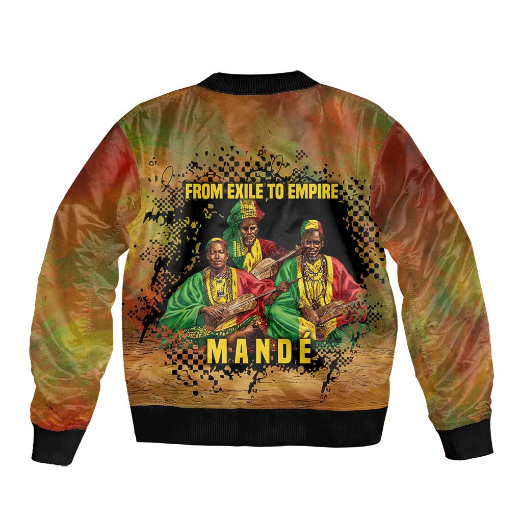 Sundiata Keita Bomber Jacket Griot Storytelling Scene, Epic of Sundiata Text and Heritage-Inspired Earth Tone - Wonder Print Shop