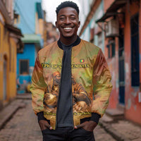 Sundiata Keita Bomber Jacket Griot Storytelling Scene, Epic of Sundiata Text and Heritage-Inspired Earth Tone - Wonder Print Shop