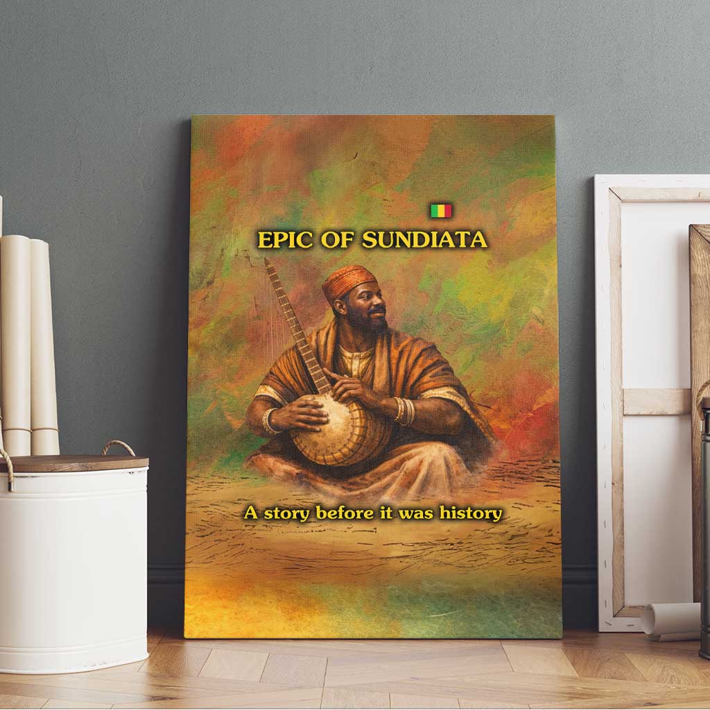 Sundiata Keita Canvas Wall Art Griot Storytelling Scene, Epic of Sundiata Text and Heritage-Inspired Earth Tone - Wonder Print Shop