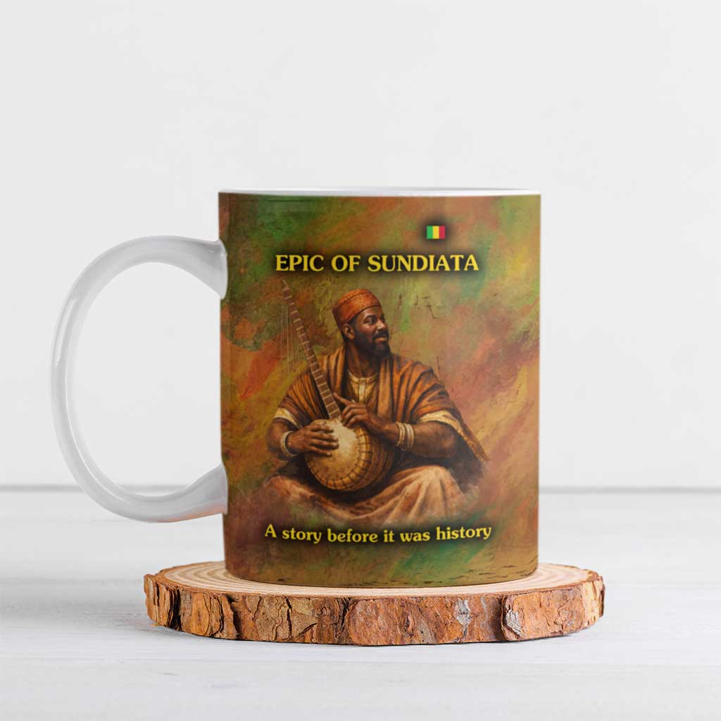 Sundiata Keita Ceramic Mug Griot Storytelling Scene, Epic of Sundiata Text and Heritage-Inspired Earth Tone - Wonder Print Shop