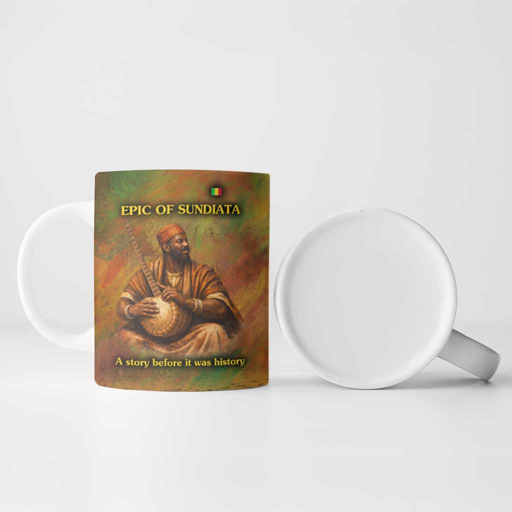 Sundiata Keita Ceramic Mug Griot Storytelling Scene, Epic of Sundiata Text and Heritage-Inspired Earth Tone - Wonder Print Shop