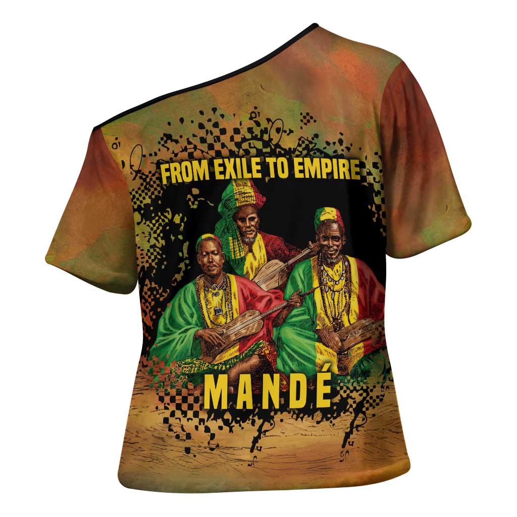 Sundiata Keita Cross Shoulder Shirt Griot Storytelling Scene, Epic of Sundiata Text and Heritage-Inspired Earth Tone - Wonder Print Shop