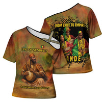 Sundiata Keita Cross Shoulder Shirt Griot Storytelling Scene, Epic of Sundiata Text and Heritage-Inspired Earth Tone - Wonder Print Shop