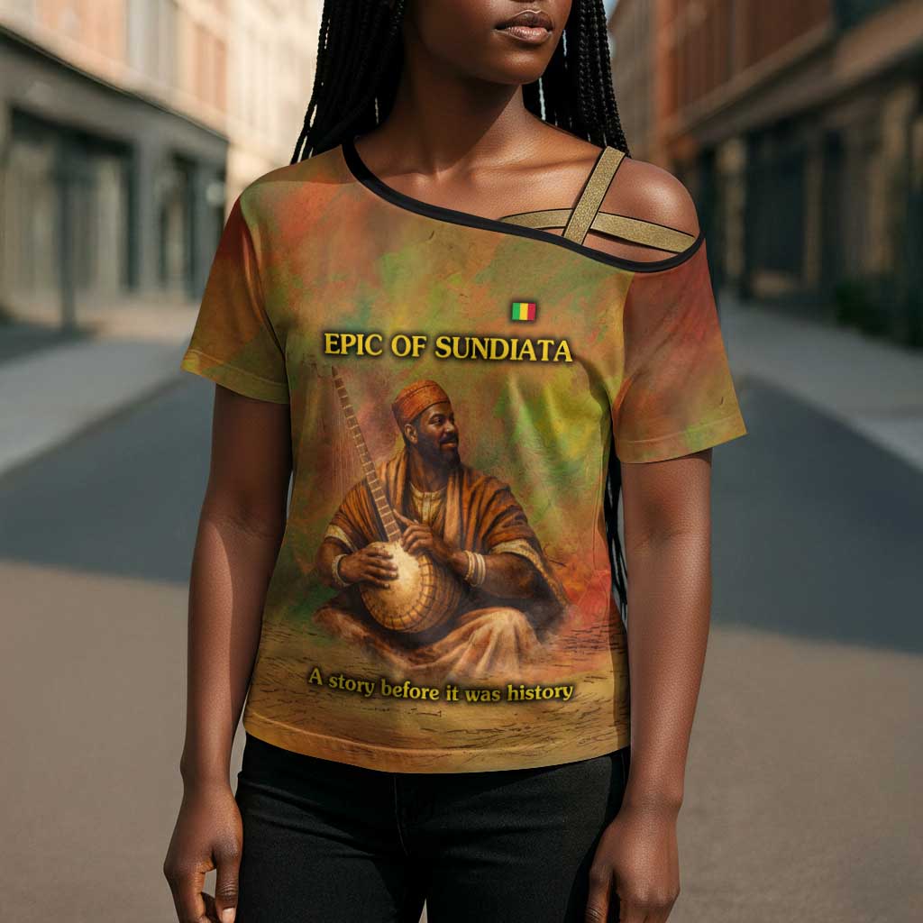 Sundiata Keita Cross Shoulder Shirt Griot Storytelling Scene, Epic of Sundiata Text and Heritage-Inspired Earth Tone - Wonder Print Shop