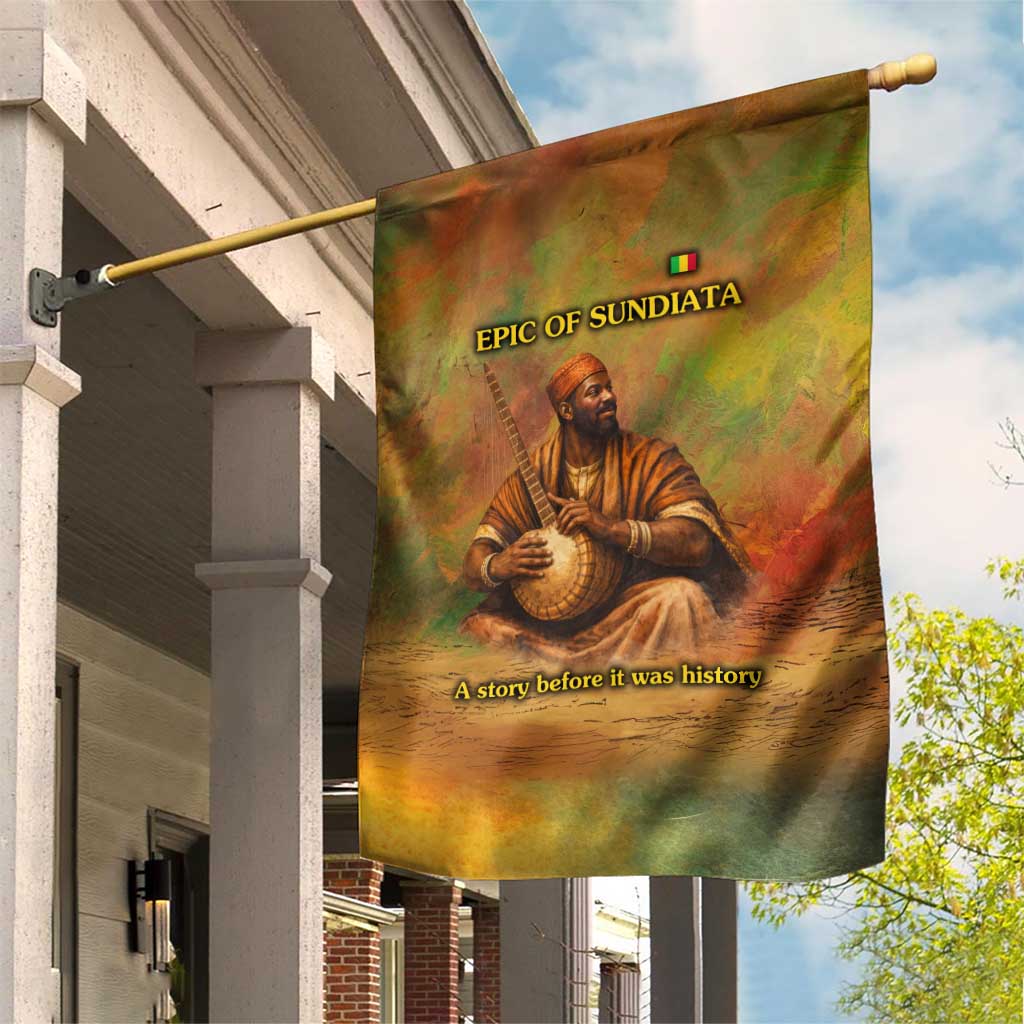 Sundiata Keita Garden Flag Griot Storytelling Scene, Epic of Sundiata Text and Heritage-Inspired Earth Tone - Wonder Print Shop
