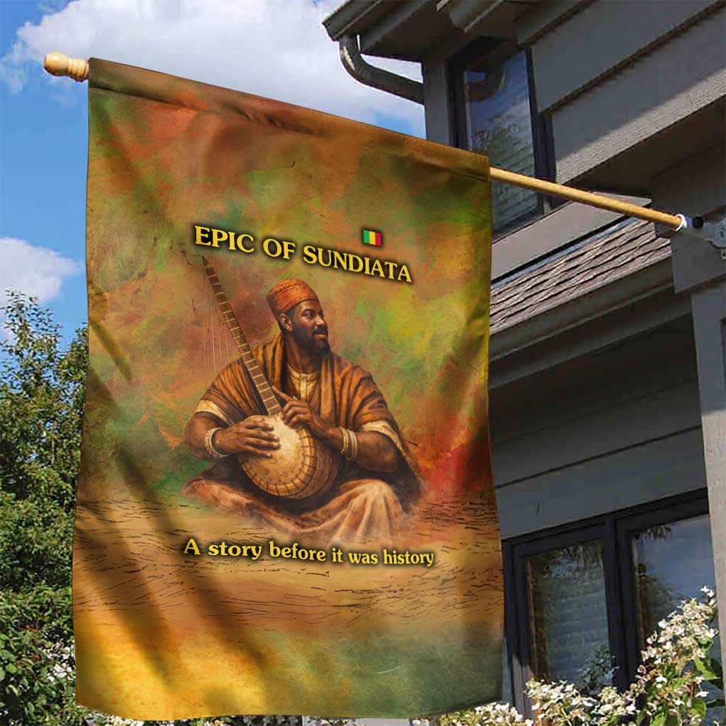 Sundiata Keita Garden Flag Griot Storytelling Scene, Epic of Sundiata Text and Heritage-Inspired Earth Tone - Wonder Print Shop