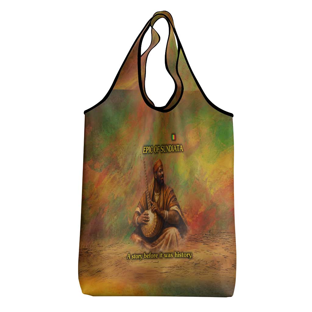 Sundiata Keita Grocery Bag Griot Storytelling Scene, Epic of Sundiata Text and Heritage-Inspired Earth Tone - Wonder Print Shop