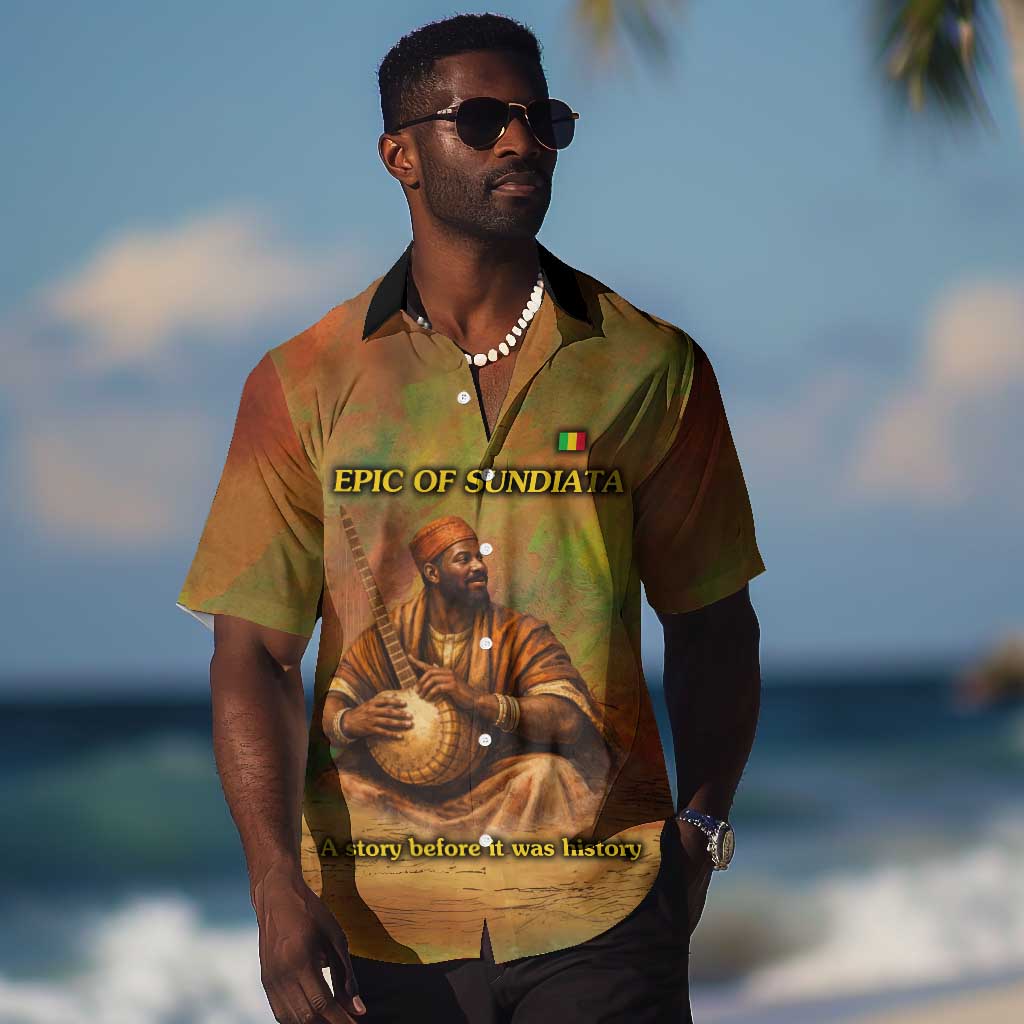 Sundiata Keita Hawaiian Shirt Griot Storytelling Scene, Epic of Sundiata Text and Heritage-Inspired Earth Tone - Wonder Print Shop
