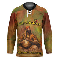 Sundiata Keita Hockey Jersey Griot Storytelling Scene, Epic of Sundiata Text and Heritage-Inspired Earth Tone - Wonder Print Shop