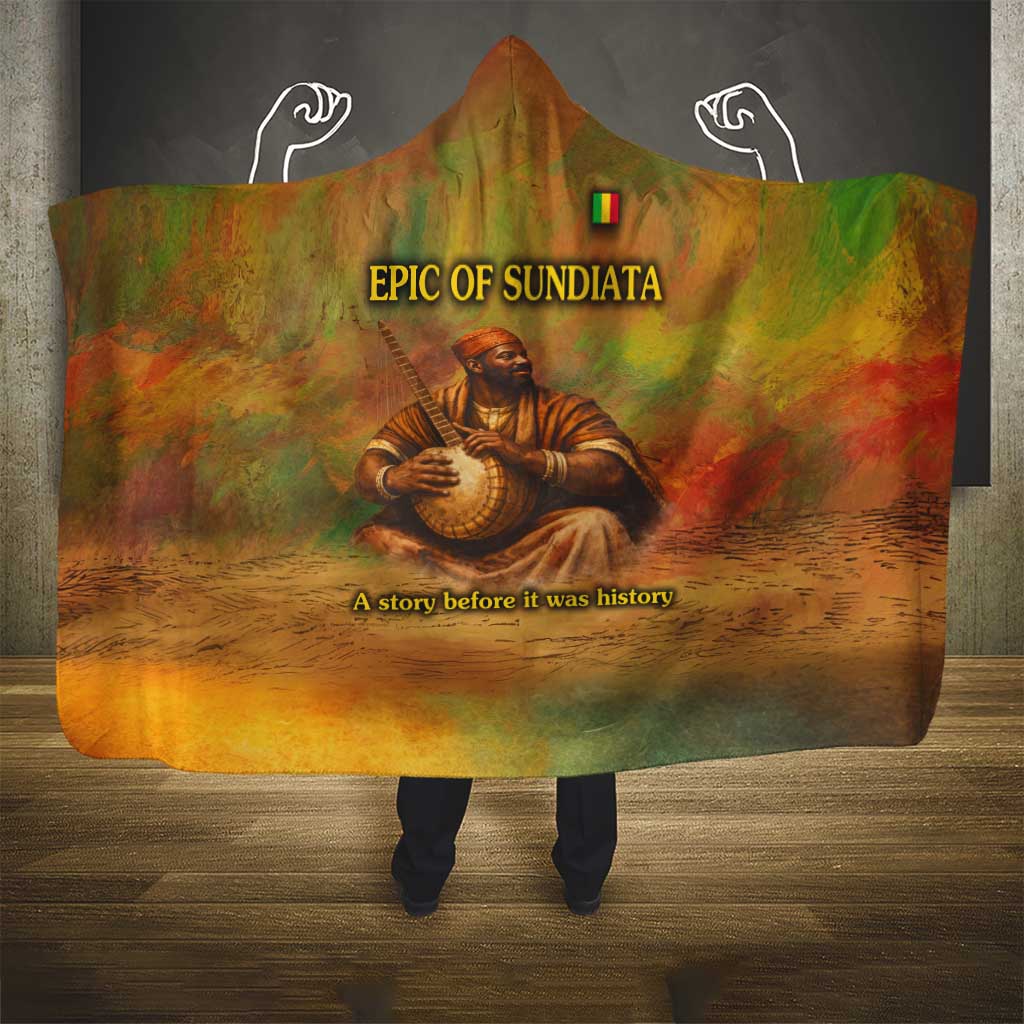 Sundiata Keita Hooded Blanket Griot Storytelling Scene, Epic of Sundiata Text and Heritage-Inspired Earth Tone - Wonder Print Shop