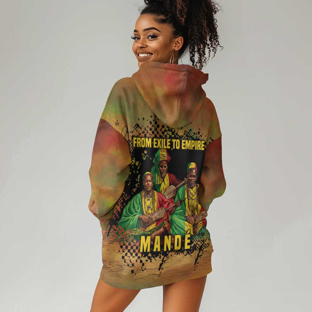 Sundiata Keita Hoodie Dress Griot Storytelling Scene, Epic of Sundiata Text and Heritage-Inspired Earth Tone - Wonder Print Shop