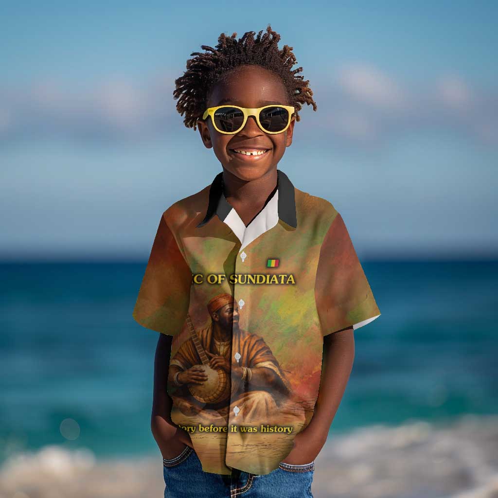 Sundiata Keita Kid Hawaiian Shirt Griot Storytelling Scene, Epic of Sundiata Text and Heritage-Inspired Earth Tone - Wonder Print Shop