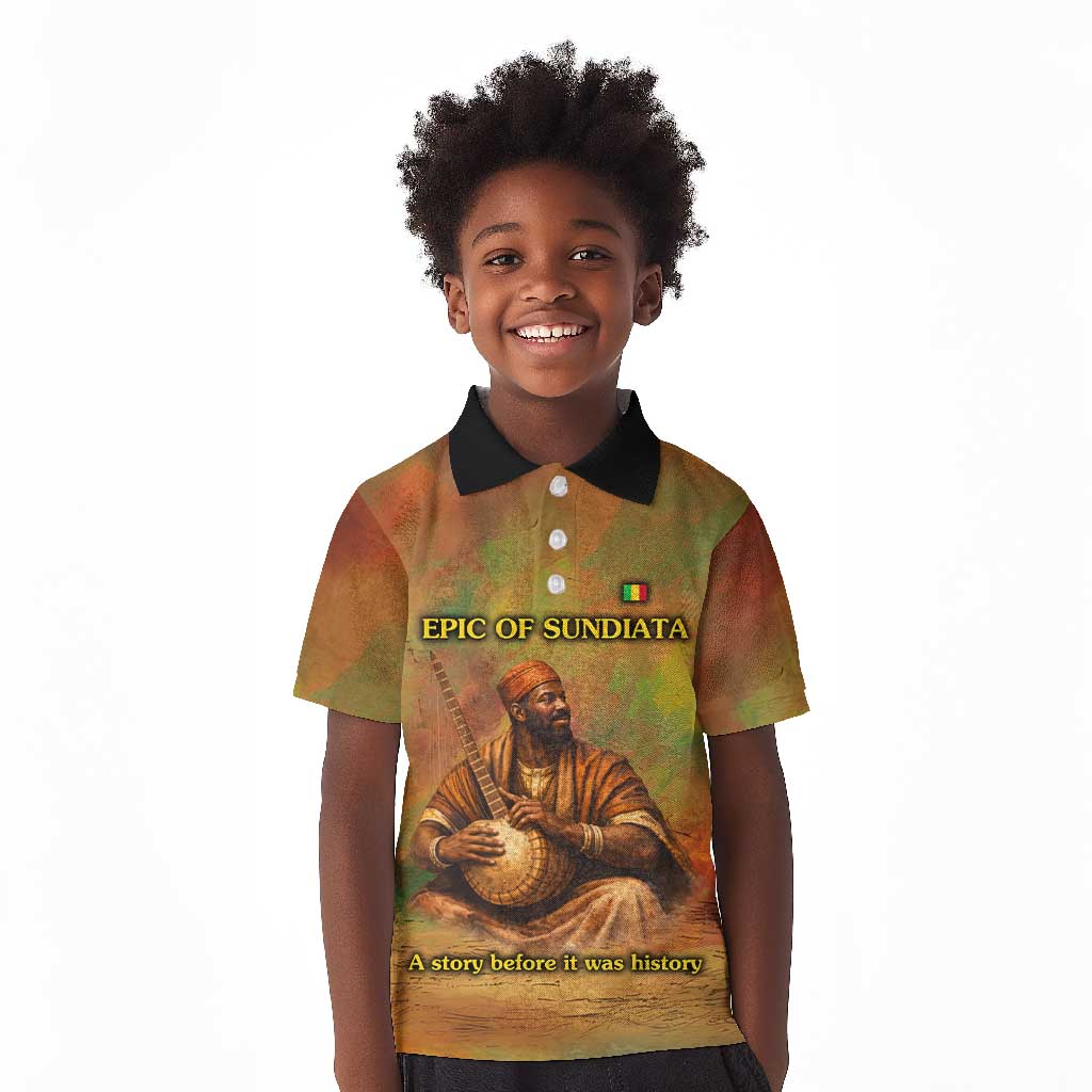 Sundiata Keita Kid Polo Shirt Griot Storytelling Scene, Epic of Sundiata Text and Heritage-Inspired Earth Tone - Wonder Print Shop