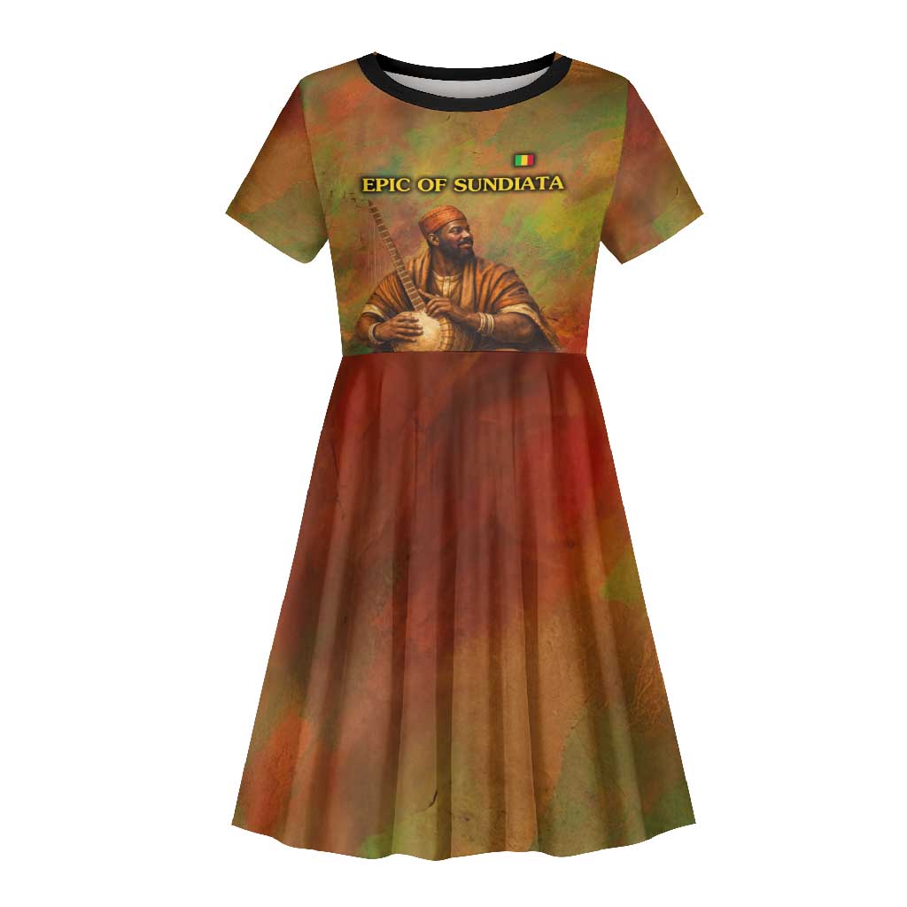 Sundiata Keita Kid Short Sleeve Dress Griot Storytelling Scene, Epic of Sundiata Text and Heritage-Inspired Earth Tone - Wonder Print Shop