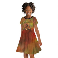 Sundiata Keita Kid Short Sleeve Dress Griot Storytelling Scene, Epic of Sundiata Text and Heritage-Inspired Earth Tone - Wonder Print Shop
