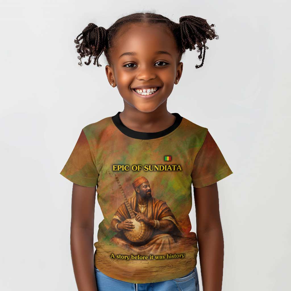 Sundiata Keita Kid T shirt Griot Storytelling Scene, Epic of Sundiata Text and Heritage-Inspired Earth Tone - Wonder Print Shop